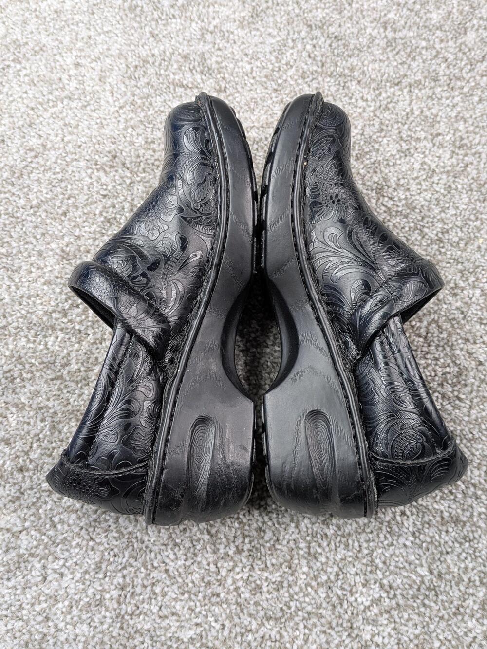 BOC B.o.c Clogs Shoes Womens Size 7 Black Embossed Floral Comfort Slip On Work